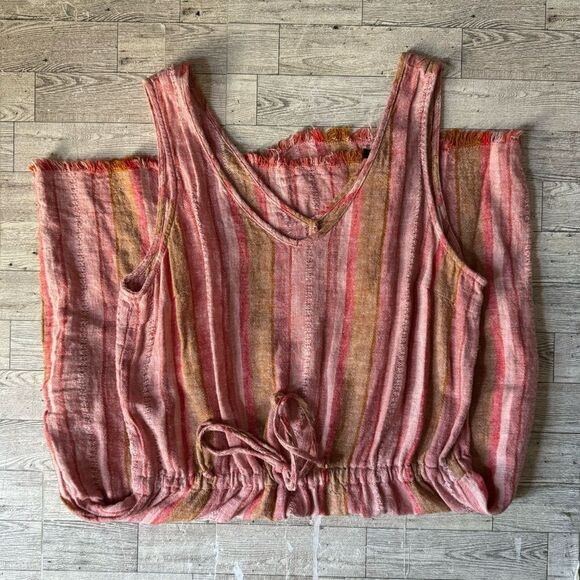 DREW for Anthropologie, Red Nat Dobby, Striped, Drawstring Linen Dress - Picture 5 of 15